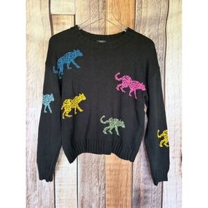 Rails Perci Jagged Tiger Sweater Black Big Cat Animal Print Cropped Small NWT